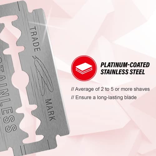 Feather Double Edge Safety Razor Blades - Pack of 50 - Platinum Coated Hi-Stainless Steel - Fits Most Razors - Sharp & Japanese Quality