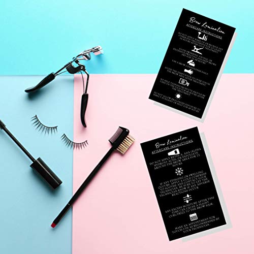 Brow Lamination Aftercare Instruction Cards | 50 Pack | 2x3.5¡± inches Business Card Size | Starter Lift Kit At Home DIY Brow Lift and Tint | Snatched Brows Black with White Icons Design