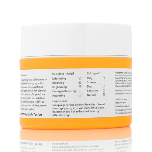 Q+A Vitamin C Body Scrub (200ml), Exfoliating Body Scrub, Brightening and Hydrating Sugar Scrub with Citrus Essential Oils, Vitamin C and Evening Primrose Oil