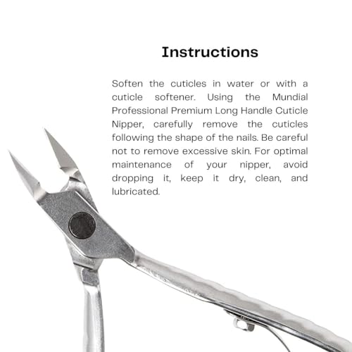 Professional Cuticle Nipper Mundial 772 PR - Brazilian Manicure Quality Long Handle Stainless Steel Trimmer Cutter for Fingernails and Toenails (Pack of 2)