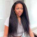 Looxey Black 1B Kinky Straight Half Wig 22 Inch 3-in-1 Yaki Drawstring Synthetic Wig for Black Women