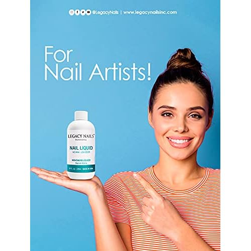 LEGACY NAILS Professional NAIL LIQUID MONOMER - MMA-Free, Acetone-Free, Low Odor Formula, Compatible with All Acrylic, Perfect for Nail Extensions, Sculpting & Overlays - 236ml / 8 FL.oz.