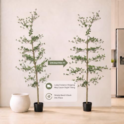 6ft Black Olive Tree Artificial with Natural Trunk & Realistic Leaves - LYERSE