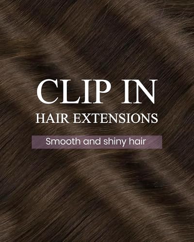 Clip-In Hair Extensions Real Human Hair Silky Straight 14 Inch Light Chocolate Brown - 120g 7Pcs