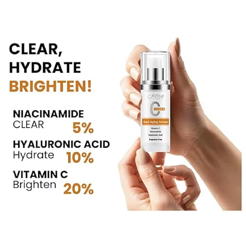Face Serum Vitamin C | Niacinamide, Hydrating 20% Vitamin C & Hyaluronic Acid for Brightening, Even Tone & Wrinkle Reduction | Anti-Aging, Fragrance-Free, 1 Fl. Oz, Recommended by Professionals