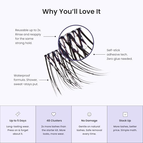 False Eyelash Clusters Demi Natural 8-16mm Reusable Strip Lashes - Long Lasting