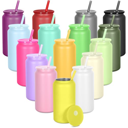 Oaptuza 16oz Stainless Steel Can Tumblers Set with Lids & Straws – Multi-Color, Insulated Drinkware