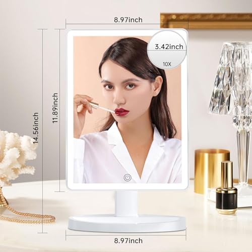 Funtouch Large Lighted Vanity Makeup Mirror with 88 LED, 360 Rotation Touch Screen, 10X Magnification Portable Tabletop Cosmetic Make Up Mirror