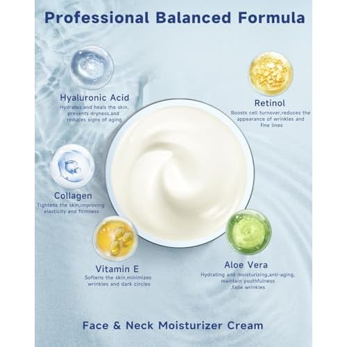 Retinol Cream for Face, Collagen Neck Creams for Tightening and Firming, Anti Aging Day & Night Facial Moisturizer for Women & Men, Instant Face Lift Wrinkle Cream 1.7 fl. oz with Glycolic Acid Pads
