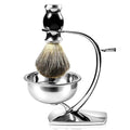 Shaving Bowl Set with Stand and Synthetic Brush - Chrome Alloy & Magnetic Base