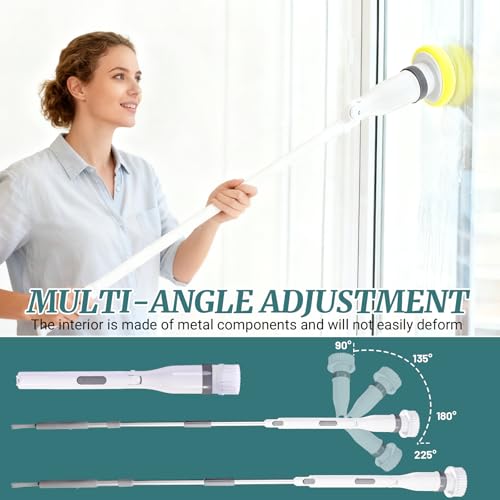 White Electric Spin Scrubber with 8 Brush Heads & Extendable Handle