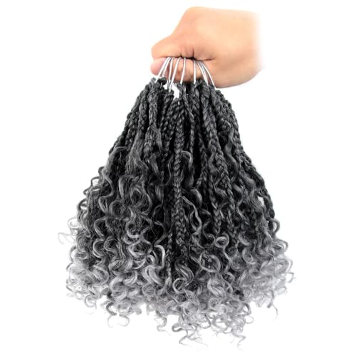 8 Inch Goddess Box Braids Crochet Hair - TGrey Ombre, Pack of 9