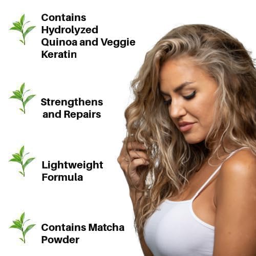 Ecoslay Matcha Boost Hair Treatment with Quinoa & Keratin, Vegan Repair Mask for Damaged Curly Hair - 8 oz
