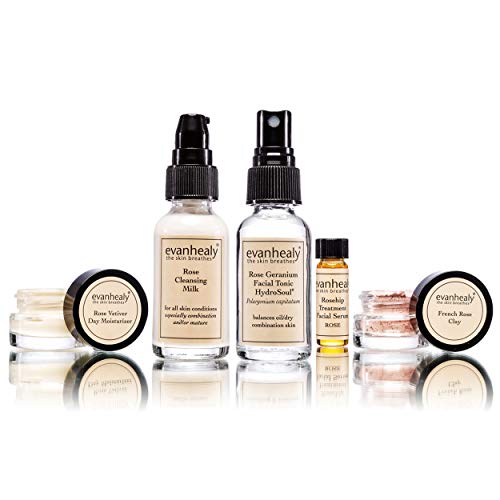 Balancing Rose Skin Care Set with Facial Mask & Cleanser - 5 Piece Travel Kit for Combination Skin