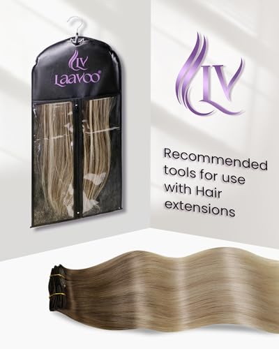 LaaVoo Light Brown Balayage Clip-In Hair Extensions 16 Inch 80g 5Pcs - Add Volume & Style