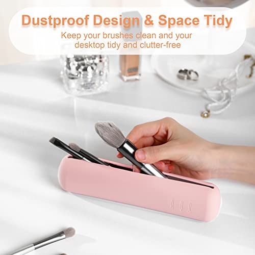 FERYES Travel Makeup Sponge Brush Holder, Soft Silicone Beauty Make Up Brush Blender Case Organizer for Travel- Pink