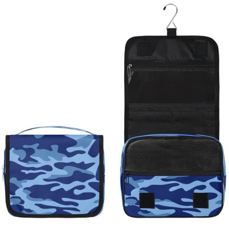 Blue Camouflage Hanging Toiletry Bag Waterproof Makeup Cosmetic Bag Travel Bag Organizer for Accessories Shampoo Full Sized Container Travel-Essentials Toiletry Bag
