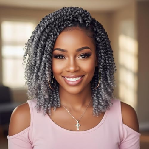 Fulcrum Passion Twist Crochet Hair 8 Inch - Tgray# - 8 Packs Prelooped for Black Women