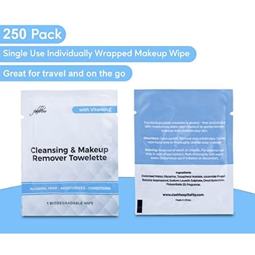 Cleansing & Makeup Remover Towelette with Vitamin E ? Alcohol-Free Heavy Face Cleansing Wipes ? Exfoliating Makeup Remover Wipes ? Biodegradable & Eco Friendly Make up Remover Face Wipes - Pack of 250