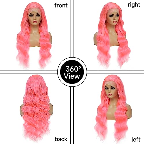 Pink 13x4 Body Wave Lace Front Wig Human Hair 22 Inch - Dyed Brazilian Virgin