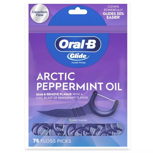 Oral-B Glide 3D White Floss Picks Radiant Mint 75CT Pack of 6 – Surface Stain Prevention & Plaque Removal