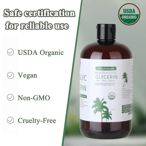 Organic Vegetable Glycerin ? USDA Organic Certified, 100% Pure, 16 fl oz ? Natural Skin & Hair Moisturizer ? Ideal for DIY Beauty, Soaps, Lotions & More ? Non-GMO, Palm Oil Free