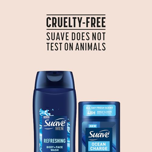 Suave Men¡¯s Body Wash, Refresh + Invisible Solid Ocean Charge Antiperspirant Deodorant Stick, 48H Sweat & Odor Protection (2 Piece Set)