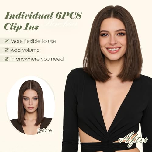 Dark Brown Short Clip-In Hair Extensions 6PCS 12 Inch Remy Human Hair