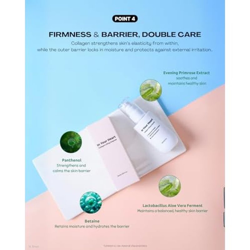 In Your Heart Collagen Lifting Ampoule 1.69 fl oz Anti-Aging Serum with French Hydrolyzed Collagen, Acetyl Hexapeptide-8, Adenosine, and Hyaluronic Acid for Skin Firming and Deep Hydration