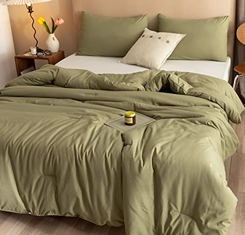 ROSGONIA Super King Plus Comforter - Olive Green 128x120 Oversized Bedding Quilt