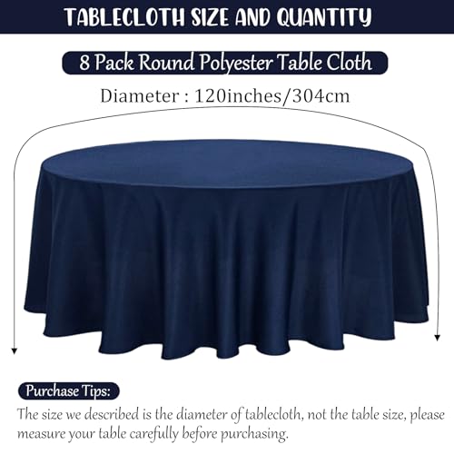 8-Pack 120 Inch Navy Blue Round Tablecloths - Premium Polyester, Elegant Wedding & Party Cover (Variation: Navy Blue, 120 Inch, 8)