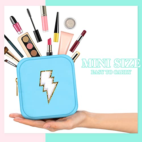 Sumind 9 Pieces Nylon Mini Preppy Makeup Bag Chenille Letter Cosmetic Bag Travel Small Makeup Pouch Bag Toiletry Bag with Zipper for Women 9 Colors