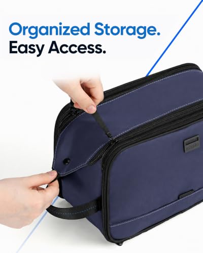Large Blue Travel Toiletry Bag for Men - Full Open Dopp Kit with Dual Compartments