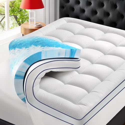 White King Size Dual Layer Memory Foam Mattress Topper - 4 Inch Gel & Pillow Top