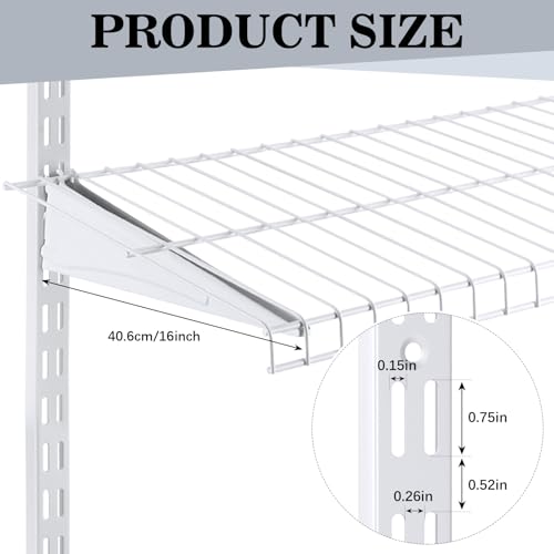 Wonderjune 20 Pcs White Adjustable Locking Shelf Brackets 16 Inch Heavy Duty Wire Shelving