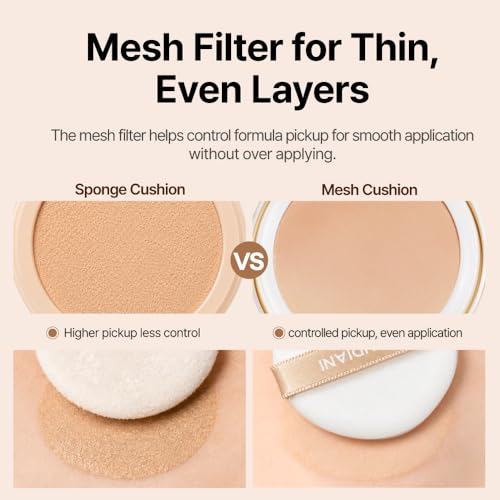 BEAUDIANI Mesh Glow Cushion Foundation #1 Light Natural Daily - Korean Dewy Makeup Compact with Puff