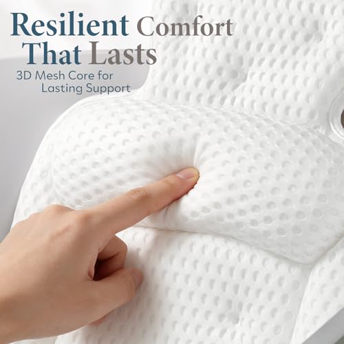 VOXOR White Extra Thick Bath Pillow with 54 Non-Slip Suction Cups - Comfortable Tub Cushion for Head Neck & Back Support