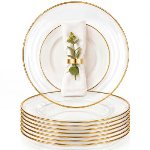 8-Pack 13 Inch Clear Glass Charger Plates with Gold Edge for Weddings & Dining