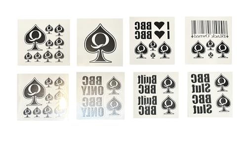 Temporary Tattoos Set - 8 Sheets Queen of Spades BBC Symbols Variety