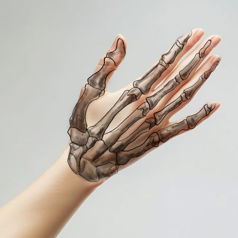 6-Pack Skull and Bone Temporary Tattoos for Men and Women, Adults ? Skeleton Face, Hand, Snake, and Collarbone Tattoos for Halloween Costume Cosplay and Party Makeup, Face Sticker