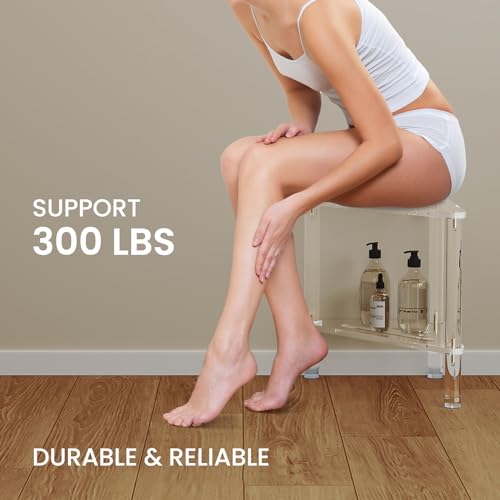 14.37 Inch GOIOOIA Acrylic Corner Shower Stool with Storage Shelf - Clear, Heavy Duty, for Leg Shaving