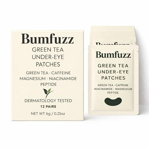 Green Tea Under-Eye Patches (12 Pairs) | Depuff & Brighten Eye Gel Patches for Dark Circles & Tired Eyes | Plant-Based, Vegan with Caffeine, Niacinamide, Magnesium & Vegetable Peptides