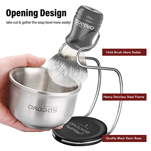 Men's 4-in-1 Shaving Brush Set with Stand & Soap Bowl - Silver Synthetic Bristles