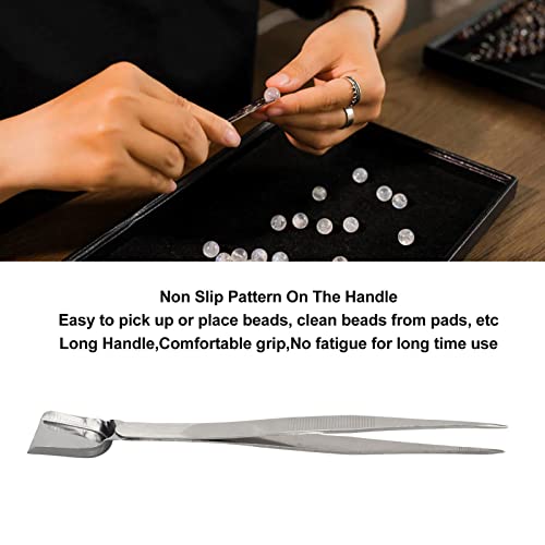 Pwshymi Jewelry Shovel End Tweezer,Bead Scoop Pickup Tool Jewelry Tweezers Long Handle Portable Handy Scoop Tweezer Prevent Slip for Stones Scoop Away