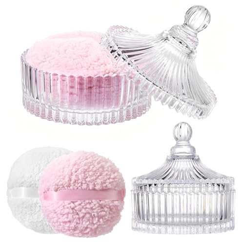 AmeLeis Extra Large 6 Inch Dusting Powder Puff & Clear Container - Large with 2 Puffs
