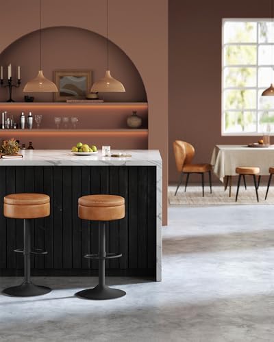 Adjustable Bar Stool with Storage - 360° Swivel, Height Adjustable, Caramel Brown