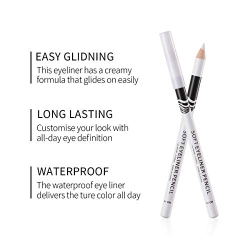 Go Ho 12 PCS White Eyebrow Eyeliner Pencils,White Eyeshadow Makeup Pen,Sweatproof Eye Highlighter Makeup Pencil,Long-lasting Nice Color Eye Brow Gel Pen,Brow Tint Sticks