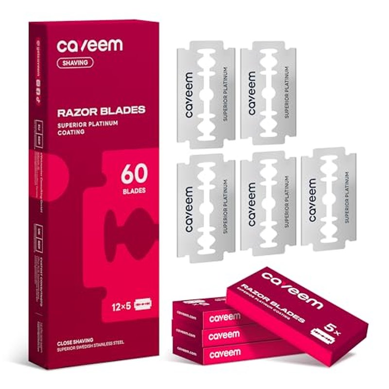 60 Count Double-Edge Safety Razor Blades, Replacement Razor Refills for Shaving, Stainless Steel Blades for All Standards Double-Edge Razor