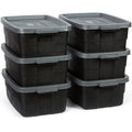 Rubbermaid 10 Gal 6 Pack Totes with Lids - Heavy Duty Stackable Storage Bins, Black/Gray