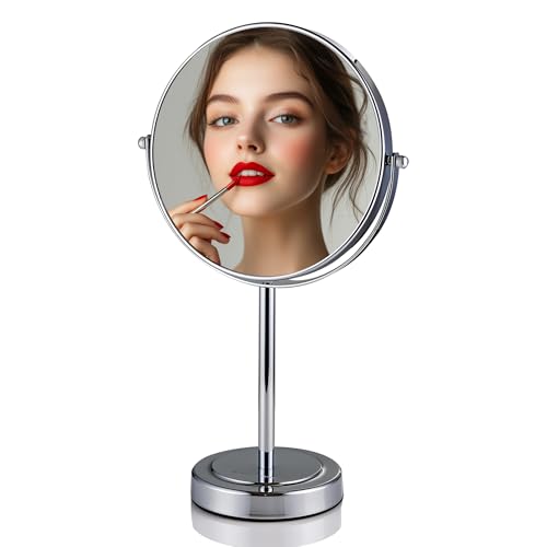 OVENTE 8" Tabletop Makeup Mirror with 1X/7X Magnification, 360¡Æ Swivel Design and Double-Sided Free-Standing Vanity Mirror Perfect for Bathroom, Bedroom, Office & Travel, Polished Chrome MNLMT80CH1X7X